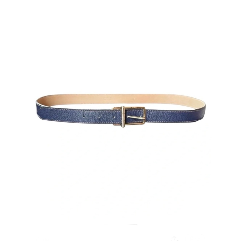Furla Navy Blue Pebbled Leather Belt Silver Hinge Buckle Made in Italy Size L